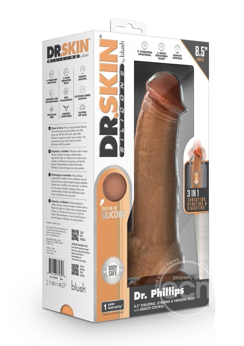 Dr. Skin Platinum Collection Silicone Dr. Phillips Rechargeable Thrusting Dildo with Remote Control 8.5in