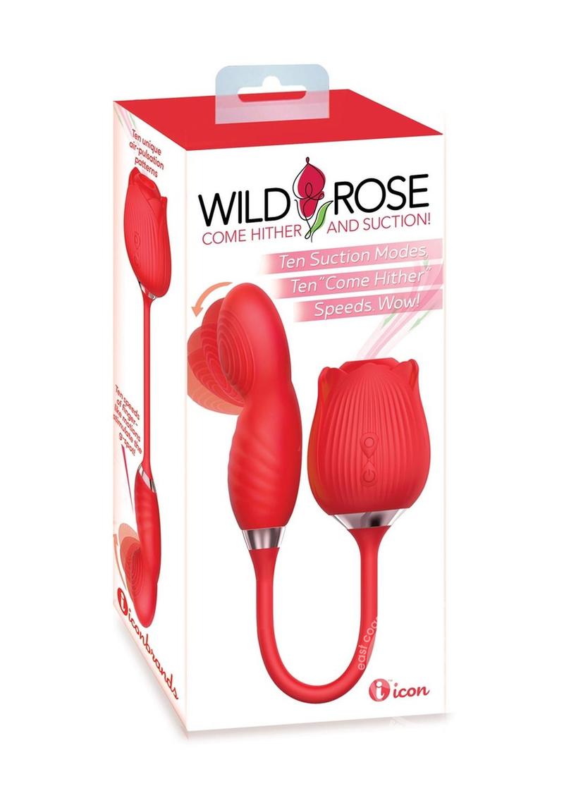 Wild Rose Come Hither Rechargeable Silicone Dual Stimulator with Clitoral Suction