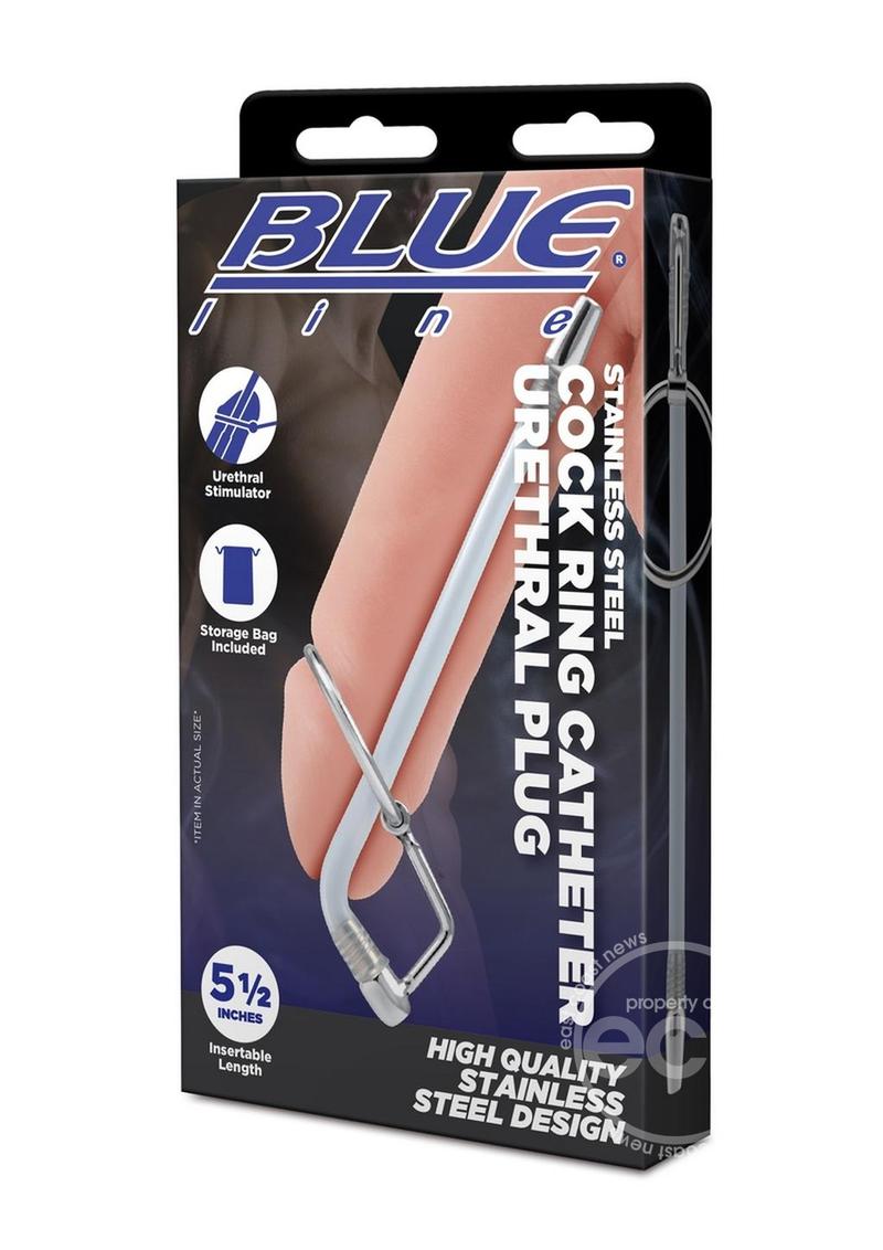 Blue Line Stainless Steel Cock Ring Catheter Urethral Plug