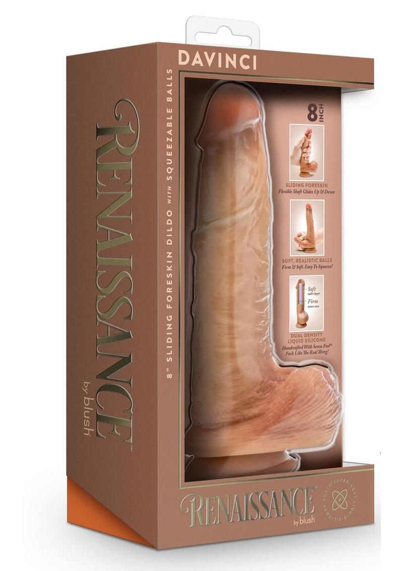 Renaissance Davinci Silicone Sliding Foreskin Dildo with Squeezable Balls 8in