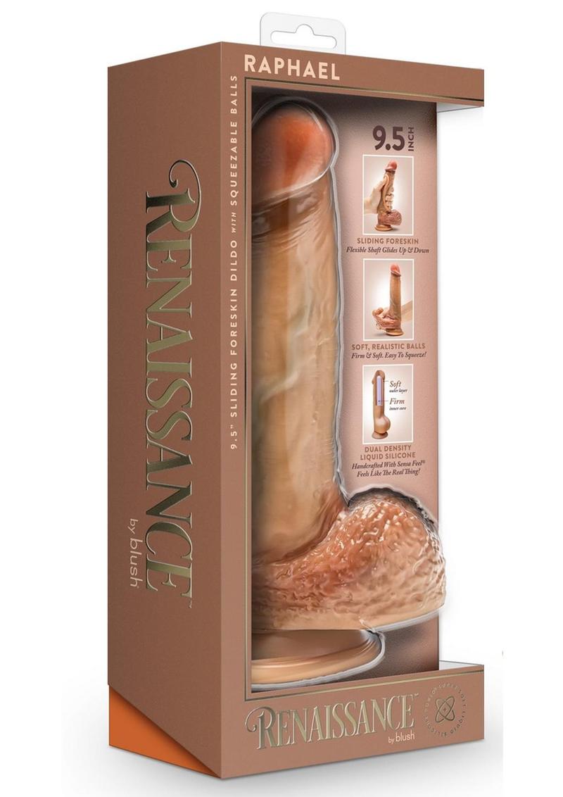 Renaissance Raphael Silicone Sliding Foreskin Dildo with Squeezable Balls 9.5in