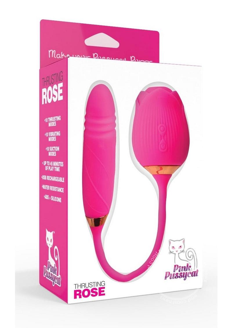 Pink Pussycat Vibrating Thrusting Rechargeable Silicone Rose with Remote