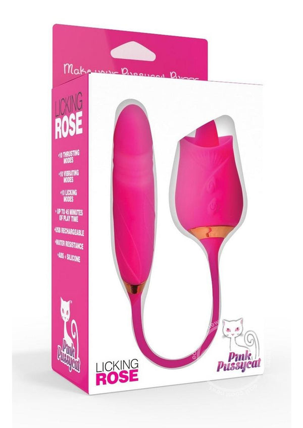 Pink Pussycat Vibrating Licking Rechargeable Silicone Rose with Remote