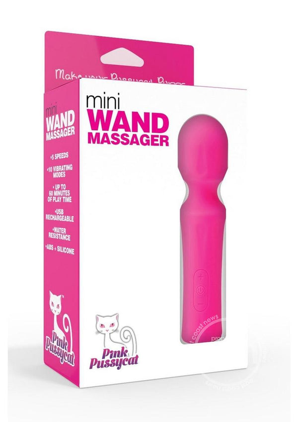 Pink Pussycat Vibrating Rechargeable Mini Wand Massager