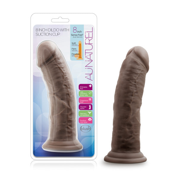 Au Naturel Dildo with Suction Cup 8in - Brown