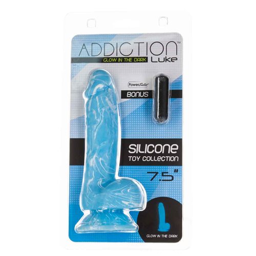 Addiction Silicone Glow-In-The-Dark Dildo with Balls 7.5in