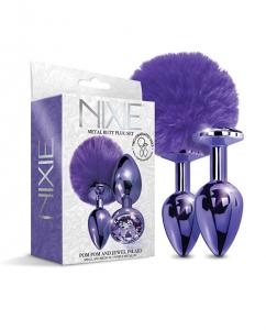 Nixie Metal Butt Plug Set Pom Pom and Jewel