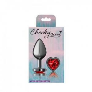 Cheeky Charms Heart Deep Red Gunmetal Butt Plug