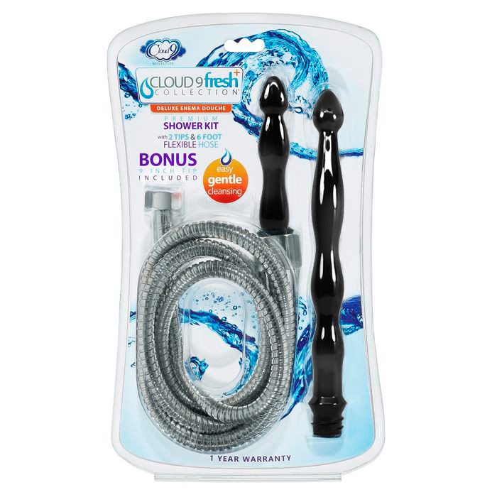 Cloud 9 Fresh+ Deluxe Anal Enema Premium Shower Kit W/ 2 Tips & 6 Ft Stainless Steel Hose