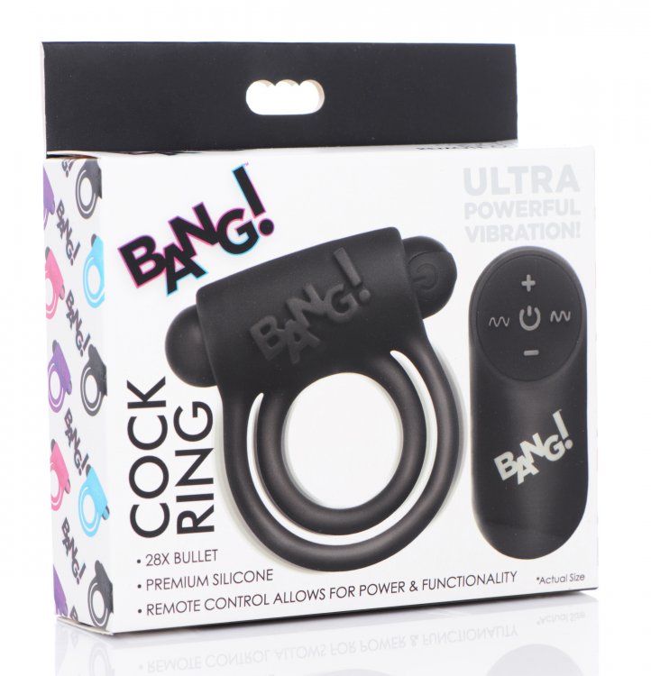 Bang! Silicone Rechargeable Cock Ring and Bullet with Remote Control