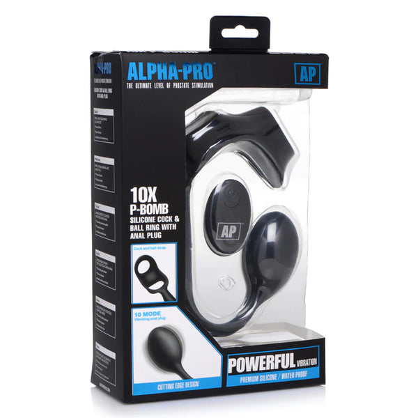 Alpha-Pro 10X P-Bomb Silicone Rechargeable Cock & Ball Ring with Plug and Remote Control