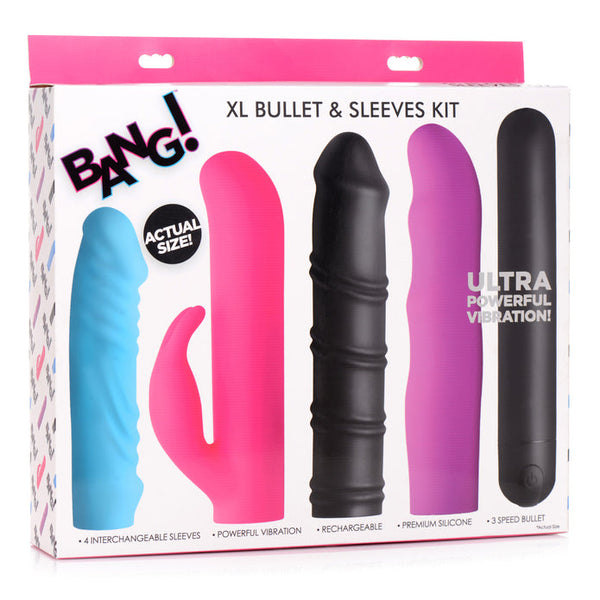 Bang! 4-In-1 XL Silicone Rechargeable Bullet Vibrator & Sleeve Kit